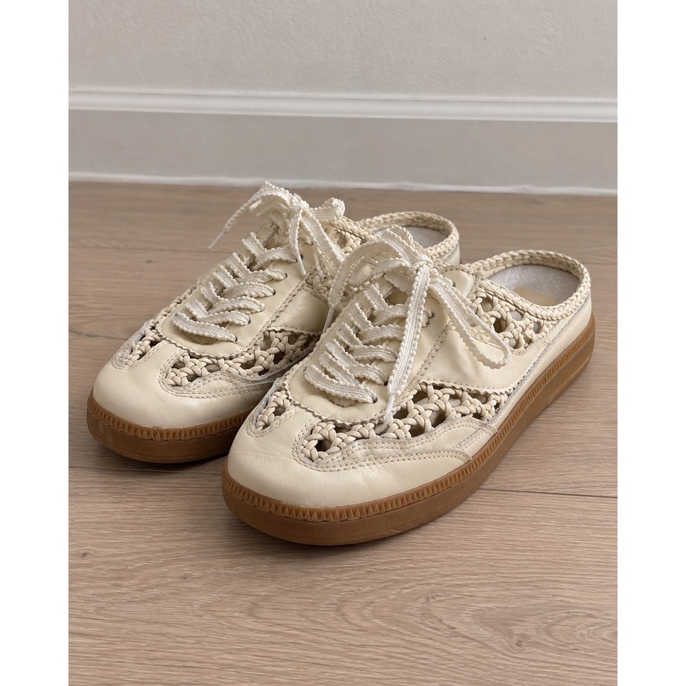 Dolce Vita Cream Woven Cutout Mule Sneakers Gum Sole Womens Size 7 Lace Up
